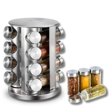 Imagem de Porta Temperos Giratório Inox com 16 Potes  Organizador Prático para C