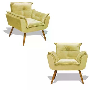 Imagem de Kit 02 Poltrona Decorativa Opala Madeira Eucalipto Fibra Siliconada Amarelo Divini