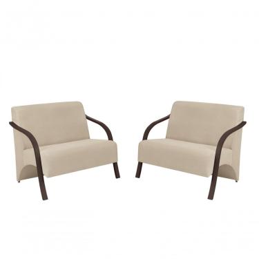 Imagem de Kit 2 Poltronas 2 Lugares Namoradeira Vênus Suede Braço Madeira D Salla
