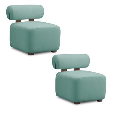 Imagem de Poltrona Decorativa Helora Bouclê Azul Turquesa Kit 2 D'Rossi