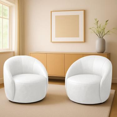 Imagem de Poltrona Decorativa Lua D03 Giratória Couro Sintético Branco Kit 2 D'Rossi