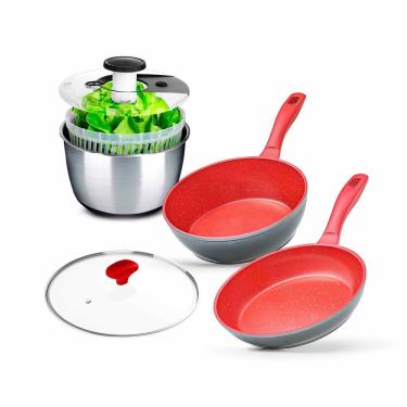 Imagem de Panelas Polishop Sauté Grand, Day By Day Com Tampa 24cm Vermelha E Centrífuga De Salada Ichef Salad Spinner | Polishop