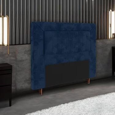 Imagem de Cabeceira Cintia para Cama Box Solteiro com Fixação na Parede Madeira Maciça Estofada em Suede Azul