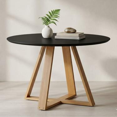 Imagem de Mesa De Jantar Redonda Preta Livia Moderna 110cm Pés Madeira