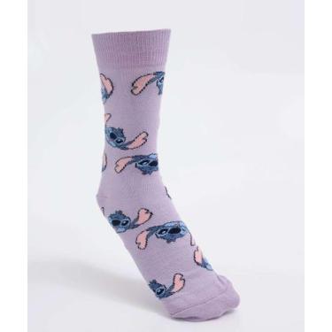 Imagem de Meia Cano Longo Feminina Stitch Disney-08056, 34/39, Lilás