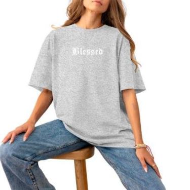 Imagem de Blusa Feminina Plus Size Estampada Algodão Moda Slim Premium T-Shirt Blessed White-Feminino