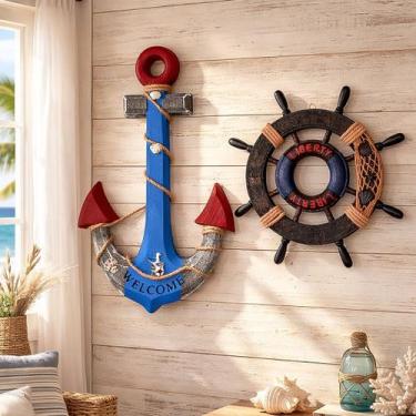 Imagem de Timão Âncora Marítimo Náutico Decoração Casa Praia Kit 2pçs - Genérico
