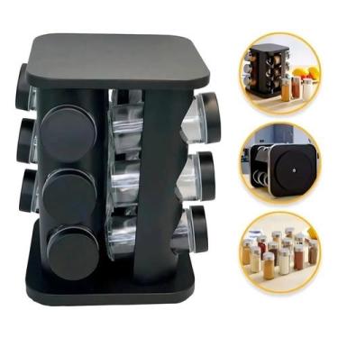 Imagem de Porta temperos e condimentos giratório 12 peças vidro cor pr - Congrat