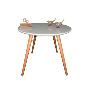 Imagem de Mesa Jantar Pés Palitos Tampo Redondo Vidro Laqueado 80cm Off White - 