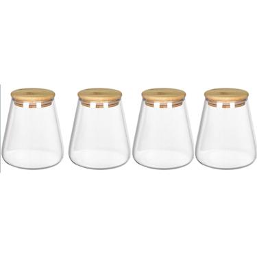 Imagem de KIT 4 POTES MANTIMENTOS HOME&CO COM TAMPA BAMBU BOROSSILICATO 750ml 12x8x8