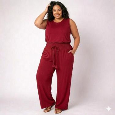 Imagem de Calça Feminina Plus Blessed Conforto E Estilo 6101 -, Vermelho, G2 (50