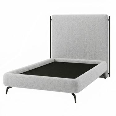 Imagem de Cama Solteiro Pés Ferro Emma com Cabeceira Parise Linho Cinza Claro - 