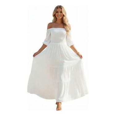 Imagem de Vestido Longo Lastex Ciganinha Para Festa, Praia E Eventos - Dinéia Ci