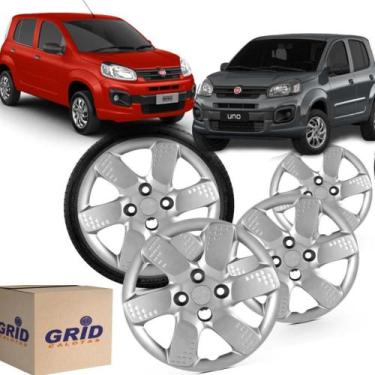 Imagem de Jogo 4 Calota Uno Way 2013 Aro 14 Polegadas Cubo Baixo Grid