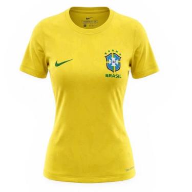 Imagem de Camiseta Esportiva Feminina Brasil Amarela Dry Fit - Premium Fit Tee, 