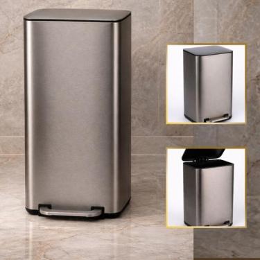 Imagem de Lixeira Inox 30L Grafite Lixo Pedal Compacta Lixo Anti Odor - GoldenX