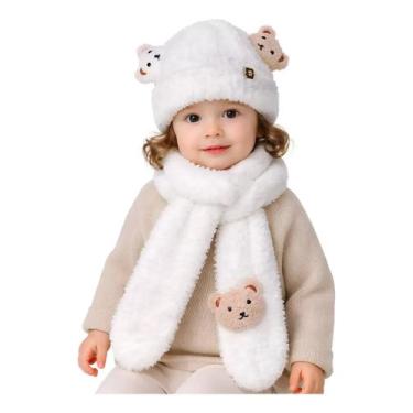 Imagem de Kit Touca E Cachecol Infantil Ursinho 3d Inverno 1 A 5 Anos Branco - H