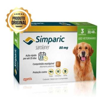 Imagem de Antipulgas e Carrapatos Simparic Cães de 20,1 a 40 Kg 03 Comprimidos (