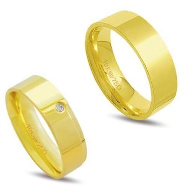 Imagem de Par alianças ouro 18k anatômica 1 diamante 2 pontos - Pacotille