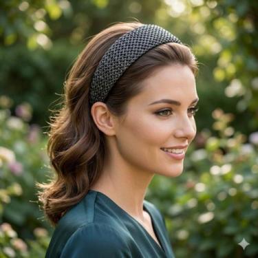 Imagem de Tiara Feminina Larga Palha Trançada - Lika Bijuterias, Preto