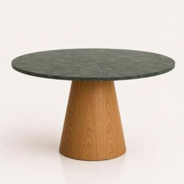 Imagem de Mesa de Jantar Cone Redondo 130 cm Tampo Mármore Verde Guatemala Base 