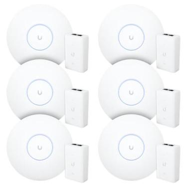 Imagem de 6 Roteadores WiFi 6 Access Point 5.3 Gbps + 6 Injetores PoE+  6 U6 Pro