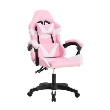Imagem de Cadeira Gamer Kloof KL1 Giratória 360 graus  Reclinável 135 graus  Couro PU Branco e Rosa