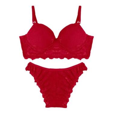Imagem de Conjunto Lingerie Feminina Em Renda Feminize Vermelho, M, Vermelho