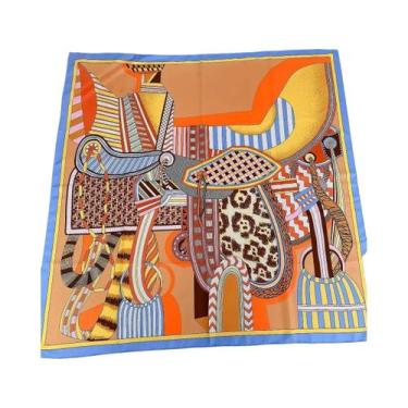 Imagem de Lenço Quadrado De Seda De Luxo Feminino 90x90cm, Hijab, Bandana, Xale,