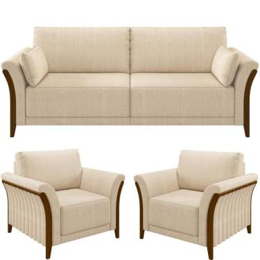 Imagem de Kit Sofá 03 Lugares Sala Estar 222cm Com 02 Poltronas Stefan Pés Madei