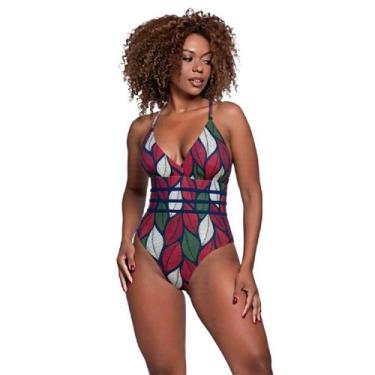Imagem de Maiô Feminino Modelador Frente Única Estampado Bojo Removível Alças Aj