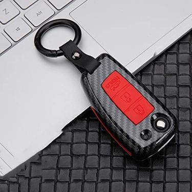 Imagem de YJADHU Porta-chaves com capa de plástico de silicone para carro e corrente, adequado para Nissan X-Trail T32 Rogue Juke F15 Qashqai J11 Murano MAXIMA ALTIMA, 3 botões vermelho carbono