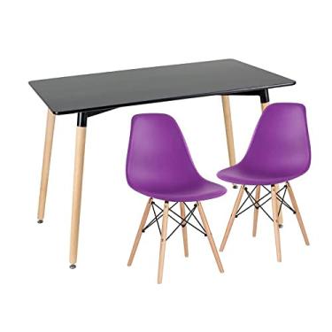 Imagem de Loft7, Mesa de jantar retangular Eames 60 x 120 cm preto + 2 cadeiras Eiffel DSW Roxo