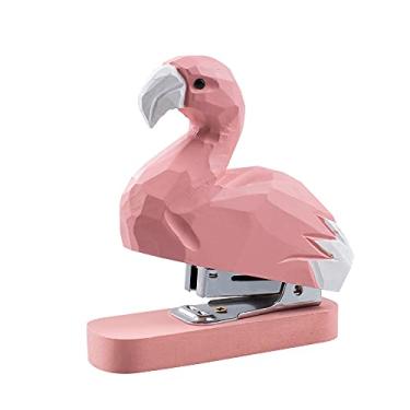 Imagem de Kcgani Grampeador de animais de madeira, estátua de arte de costurador de mesa para artigos de papelaria escolares e escritório (flamingo)