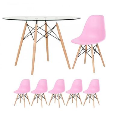 Imagem de KIT - Mesa Eames com tampo de vidro 120 cm + 5 cadeiras Eiffel DSW