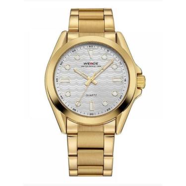 Imagem de Relógio masculino weide 802 social dourado branco analógico casual wh-802