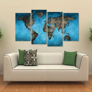 Imagem de Quadro Decorativo Mapa Mundi Em Tecido 4 Peças