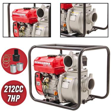 Imagem de Motobomba Autoescorvante Kawashima GW300 À Gasolina 212cc 7HP 4 Tempos 26MCA 60000L/H Para Transferência de Água Limpa