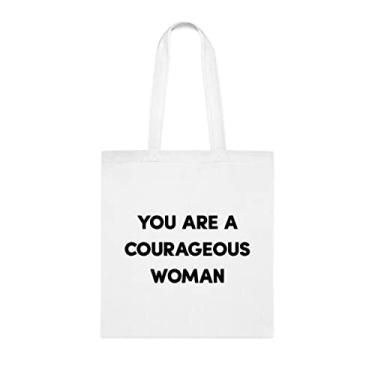 Imagem de Bolsa You Are A Couragerous Woman, presente divertido, bolsa de ombro, bolsas reutilizáveis, ideia de presente de cesta de Natal de aniversário, Branco