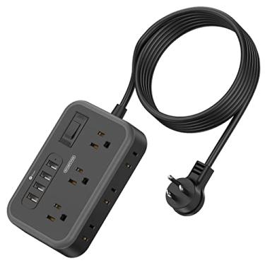 Imagem de NTONPOWER 6 tomadas amplamente espaçadas com 4 portas USB, cabo de extensão de plugue plano de 3,5 m, proteção contra sobrecarga, estação de carregamento de montagem na parede para escritório em casa e mesa de cabeceira
