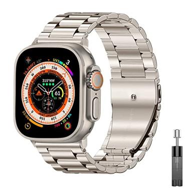Imagem de DYPERO para Apple Watch Ultra 49mm Pulseira de negócios de aço inoxidável para iWatch Series 8 7 41mm 45mm para Apple Watch SE 6 5 4 3 40mm 44mm 42mm 38mm (Cor: Starlight, Tamanho: 44mm)
