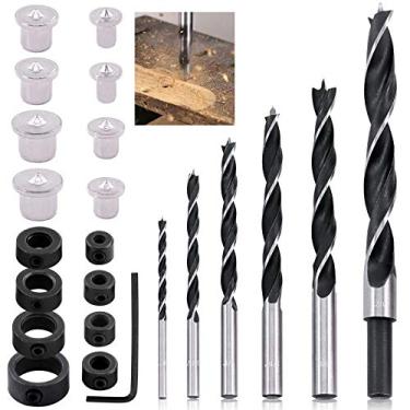 Imagem de Keadic Conjunto de 23 peças de bucha e centro de pino, pontas centrais de perfuração de cavilha + parada de profundidade da broca + 1/8 3/16 1/4 5/16 3/8 1/2" brocas para perfurar furos precisos em madeira