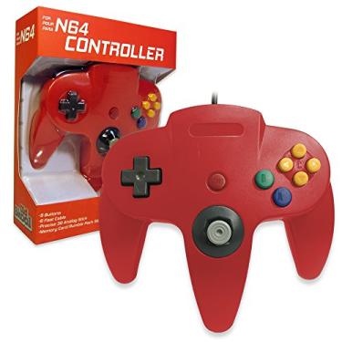 Imagem de Joystick Controlador com fio clássico Old Skool para sistema de jogos Nintendo 64 N64 – Vermelho