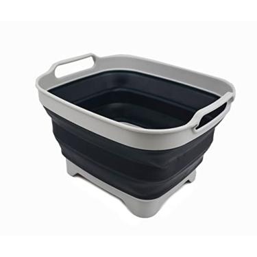 Imagem de SAMMART Panela dobrável de 7,5 L (2 galões) com plugue de drenagem – bacia de lavagem dobrável – Banheira portátil para lavar louças – economia de espaço y (cinza/cinza ardósia, 1)