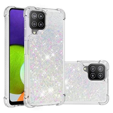 Imagem de Capa de celular Glitter Case para Samsung Galaxy A22 4G. Caso para mulheres meninas feminino sparkle líquido luxo flutuante moto rápido transparente macio Tpu. Capa de celular (Color : Silver heart)