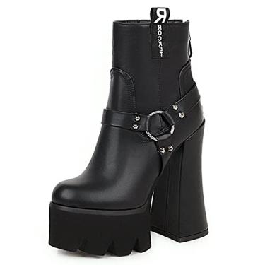 Imagem de Botas femininas plataforma com cadarço no tornozelo botas de combate punk de salto alto góticas para motocicleta,Black,2 UK/35 EU