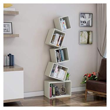 Imagem de KIZQYN Estante geométrica de 5 níveis criatividade empilhada prateleira de livros quadrada estante de livros prateleiras de armazenamento de escritório em casa prateleira de exibição organizador moderno estante (cor: ouro)