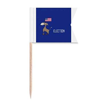 Imagem de Bandeiras de palito de dente com eleições de burro democrático, marcações para bolo de festa, comida e queijos