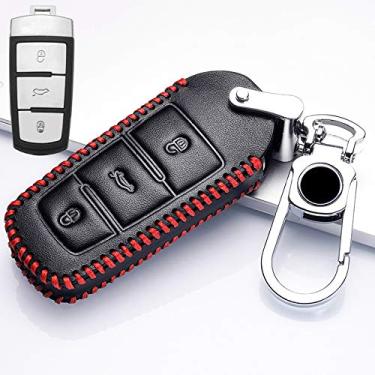 Imagem de YJADHU Capa de chave de carro com controle remoto de couro, capa de chave, apto para Volkswagen VW Passat CC B6 B7 B7L CC R36 Maogotan B5 Passat 3C,2