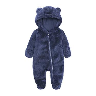 Imagem de Casaco de lã com capuz macacão macacão agasalhos menino menina bebê jaqueta com pé meninas casaco e jaqueta infantil meninas roupas, Azul marino, 6-9 Meses